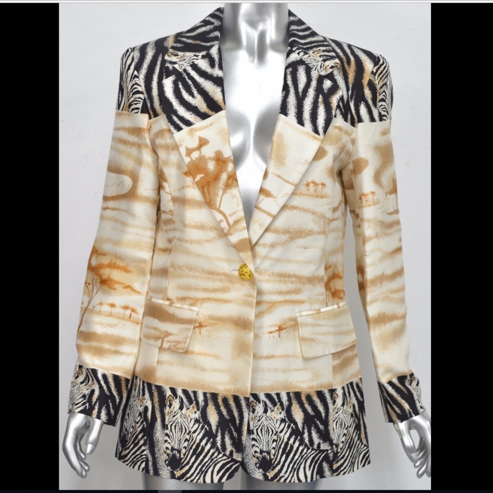 NWT PAOLO SANTINI 100% Silk Blazer Jacket Zebra